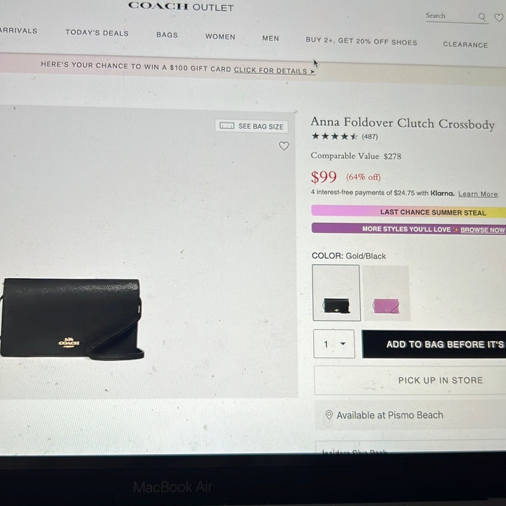 Coach Anna Foldover Clutch Crossbody